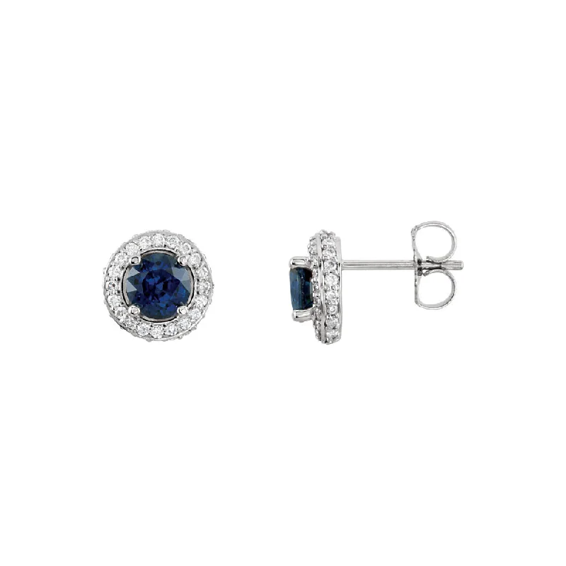 Ladies earrings dangle looks-Blue Sapphire & Diamond Entourage 8.5mm 14k White Gold Post Earrings