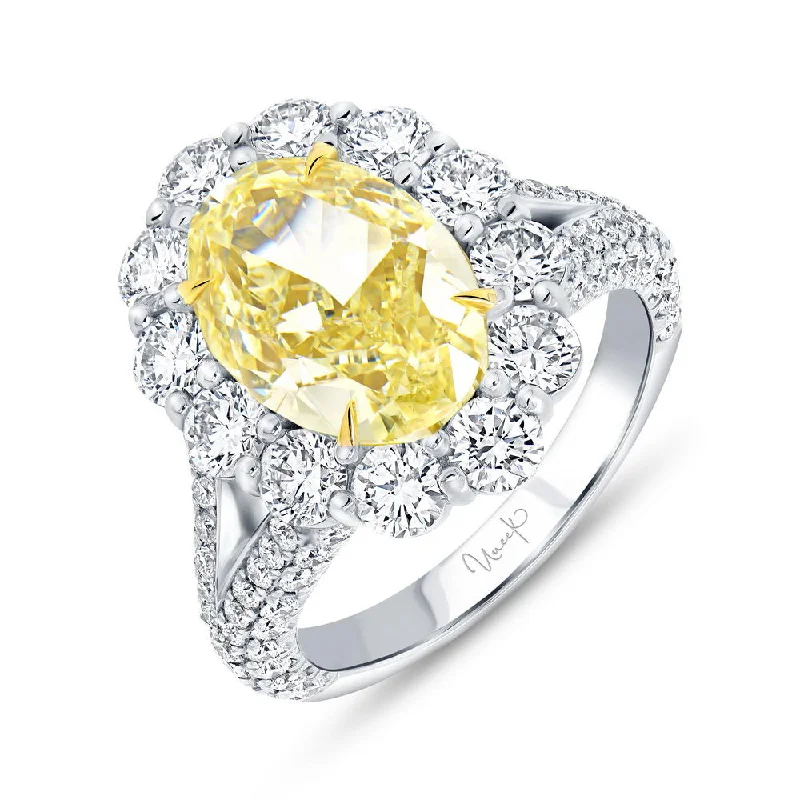 Ladies engagement rings sentimental value-Uneek Natureal Collection Halo Oval Shaped Yellow Diamond Engagement Ring