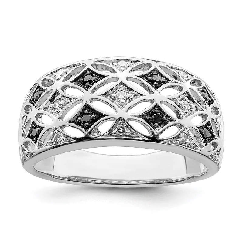 Ladies ring animal themes-1/8 Ctw Black & White Diamond 9mm Tapered Sterling Silver Ring