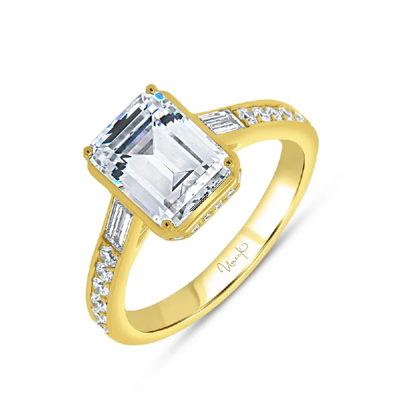 Ladies engagement rings proposal tips-Uneek Alexandria Collection Bezel Emerald Cut Engagement Ring