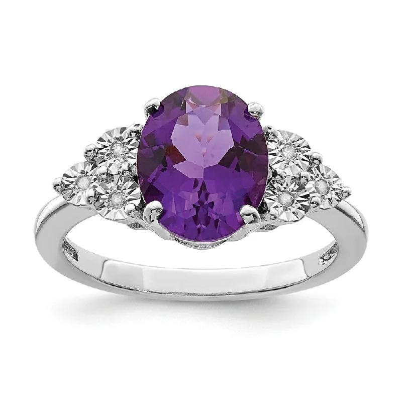 Ladies ring global brands-Oval Amethyst & .03 Ctw Diamond Ring in Sterling Silver