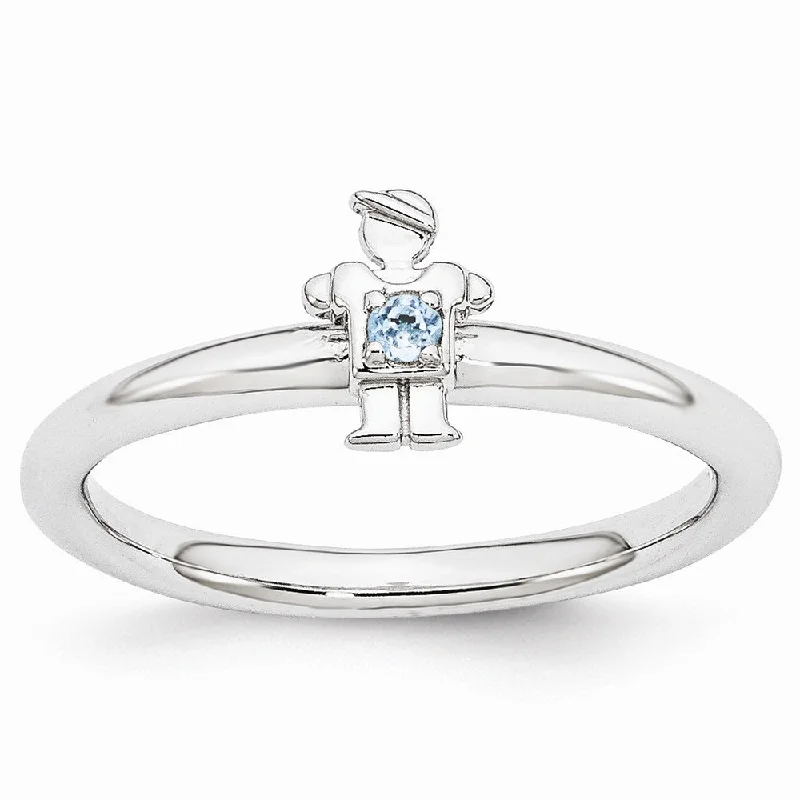 Ladies ring group customs-Rhodium Plated Sterling Silver Stackable Blue Topaz 7mm Boy Ring