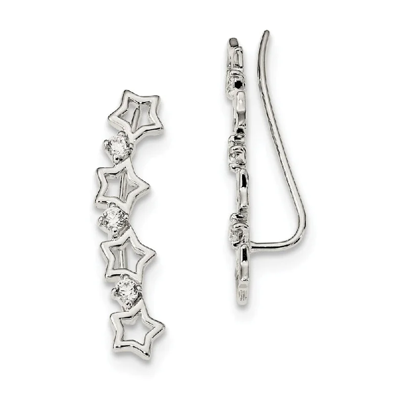 Ladies earrings synthetic jewels-6 x 29mm Sterling Silver CZ Four Stars Ear Climber Earrings