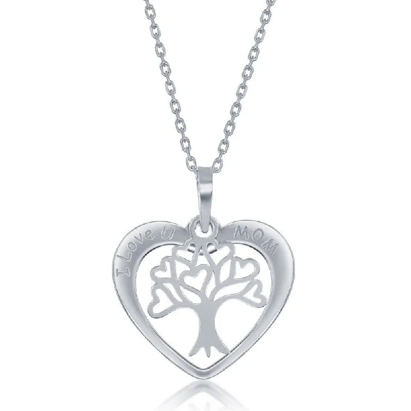 Ladies necklaces online shopping-Sterling Silver I Love u Mom Heart With  Tree of Life Charm Necklace