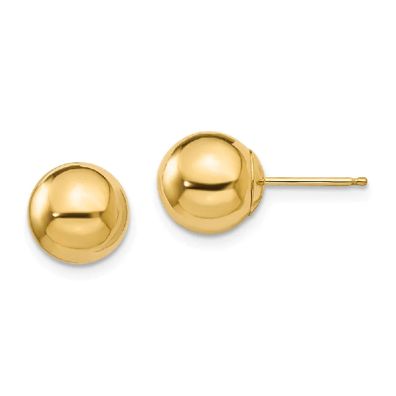 Ladies earrings unique finds-8mm Polished Ball Friction Back Stud Earrings in 14k Yellow Gold