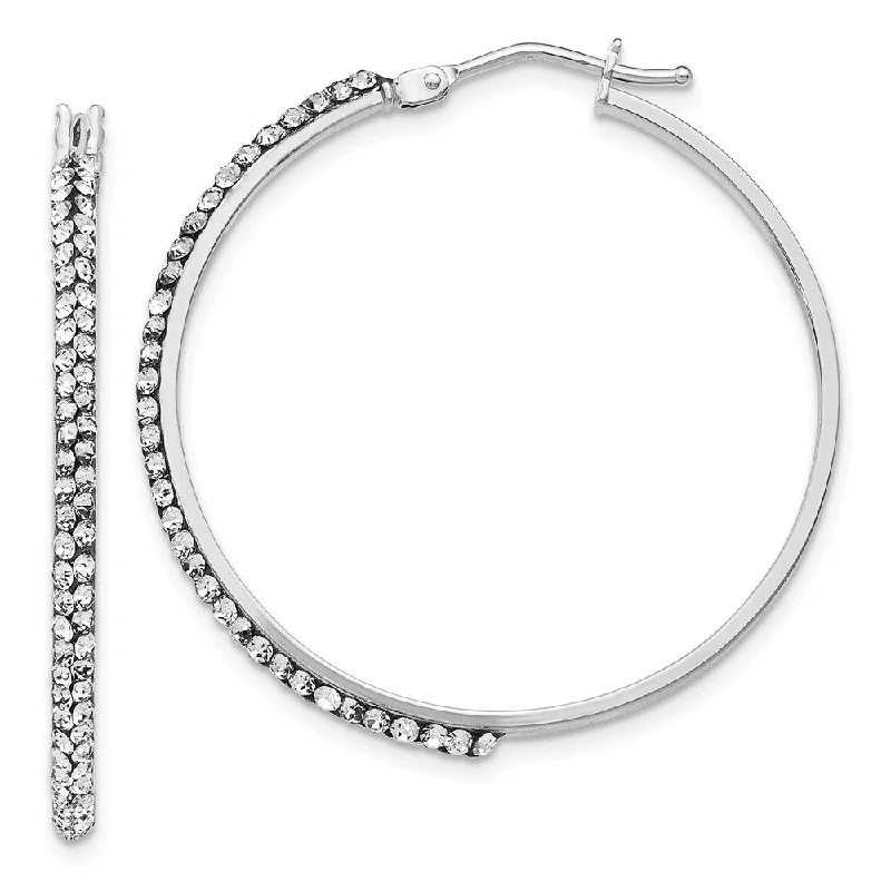 Ladies earrings European flair-2 x 33mm Round Hoop Earrings in 14k White Gold with White Crystals