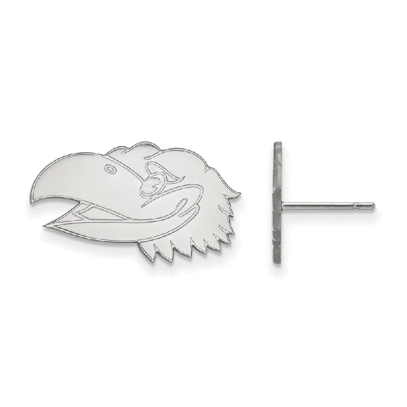 Ladies earrings group designs-14k White Gold University of Kansas Small Mascot Head Post Earrings