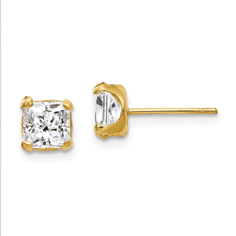 Ladies earrings heart shapes-5mm Princess Basket Set Cubic Zirconia Earrings in 14k Yellow Gold