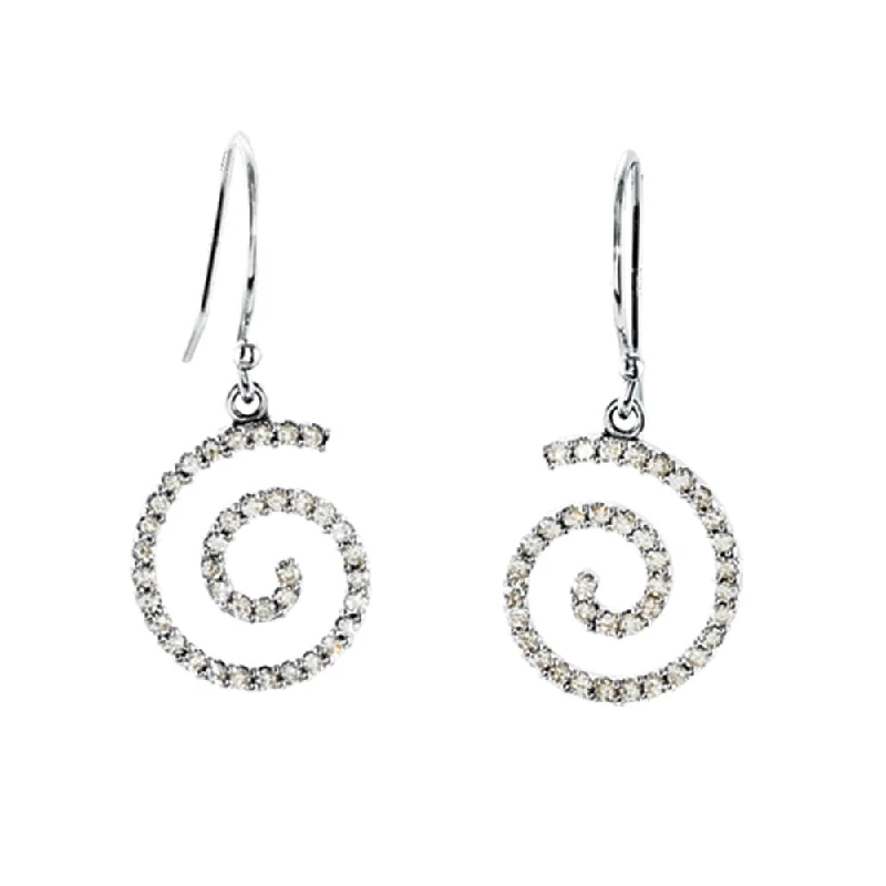 Ladies earrings group designs-3/8 cttw Diamond Spiral Earrings in 14k White Gold