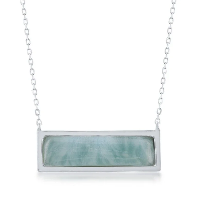 Ladies necklaces diamond pendants-Sterling Silver Rectangle Larimar Necklace