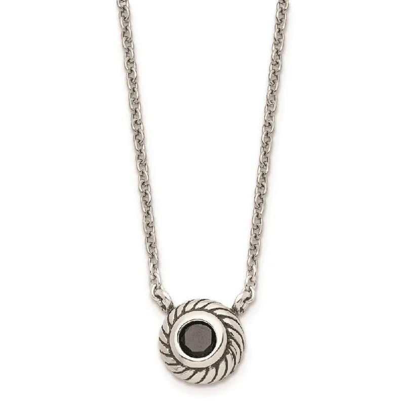 Ladies necklaces holiday gifts-Stainless Steel Polished Black CZ Circle w/1in ext. Necklace