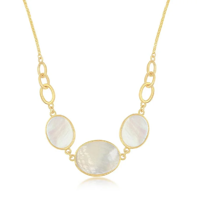 Ladies necklaces popular brands-Sterling Silver GP Mother of Pearl Triple Oval Linked Necklace