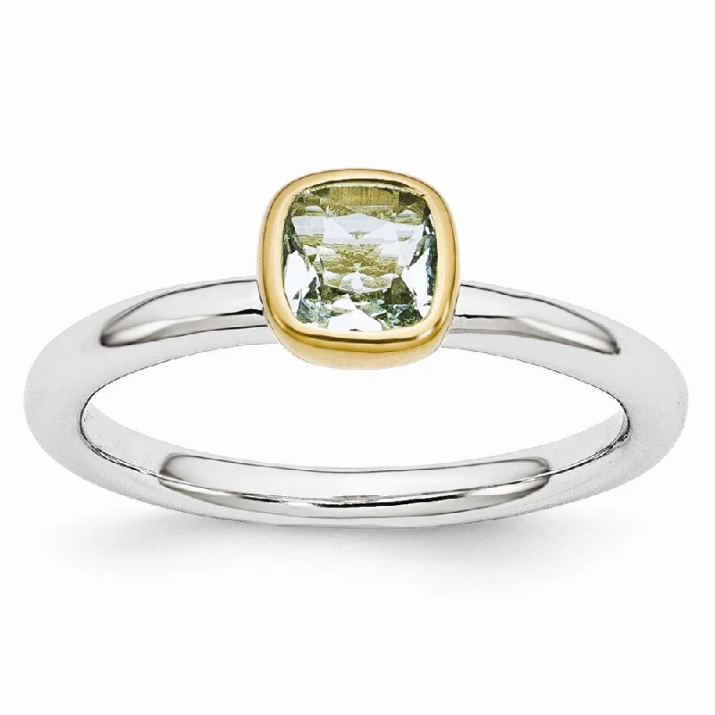 Ladies ring store finds-Two Tone Sterling Silver Stackable 5mm Cushion Aquamarine Ring