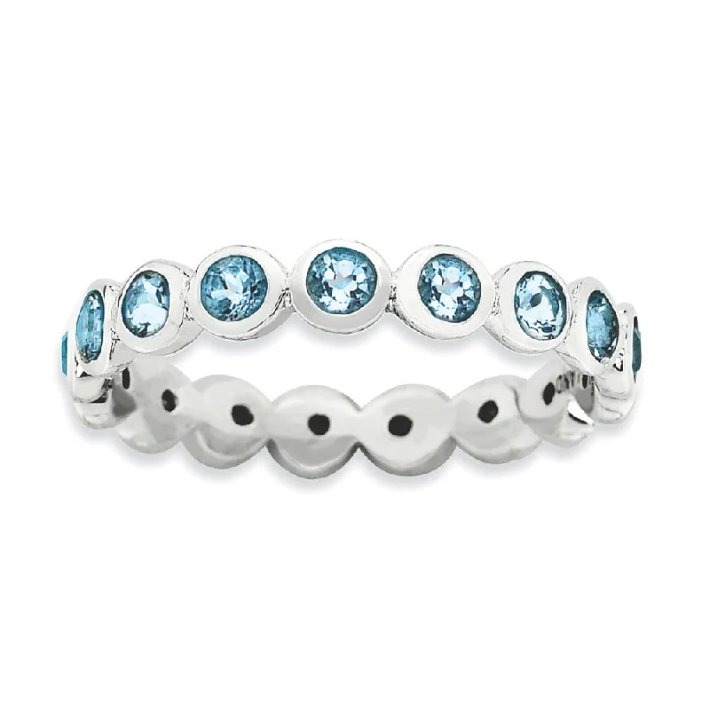 Ladies ring viral picks-Sterling Silver with Light Blue Crystals 3.5mm Stack Band