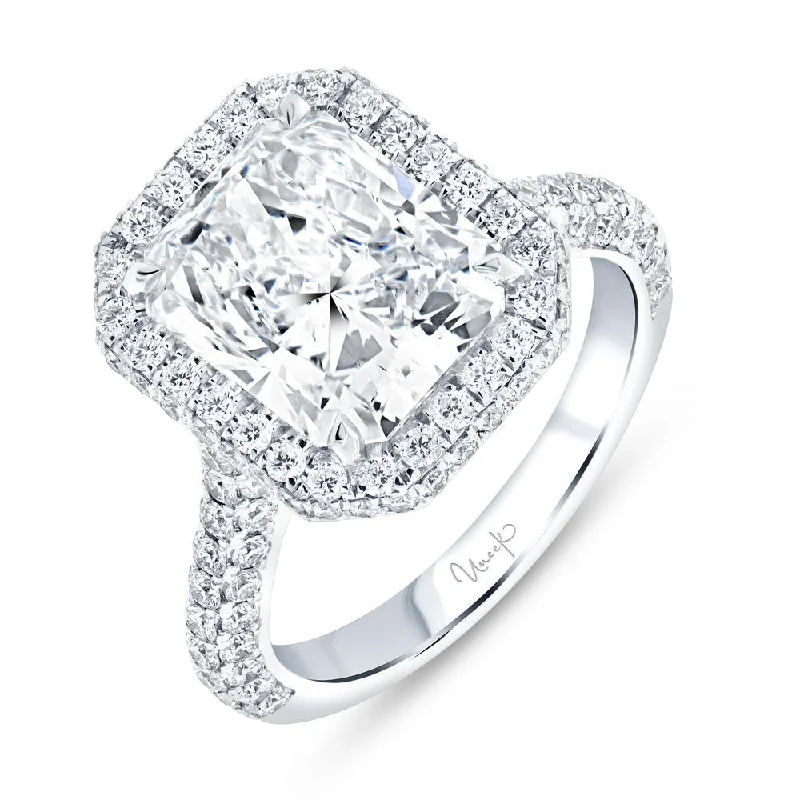 Ladies engagement rings cushion cut-Uneek Signature Collection Halo Radiant Diamond Engagement Ring