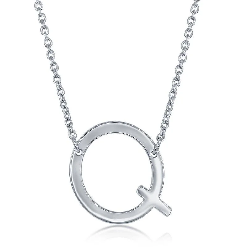 Ladies necklaces openwork patterns-Sterling Silver Sideways Q Initial Necklace