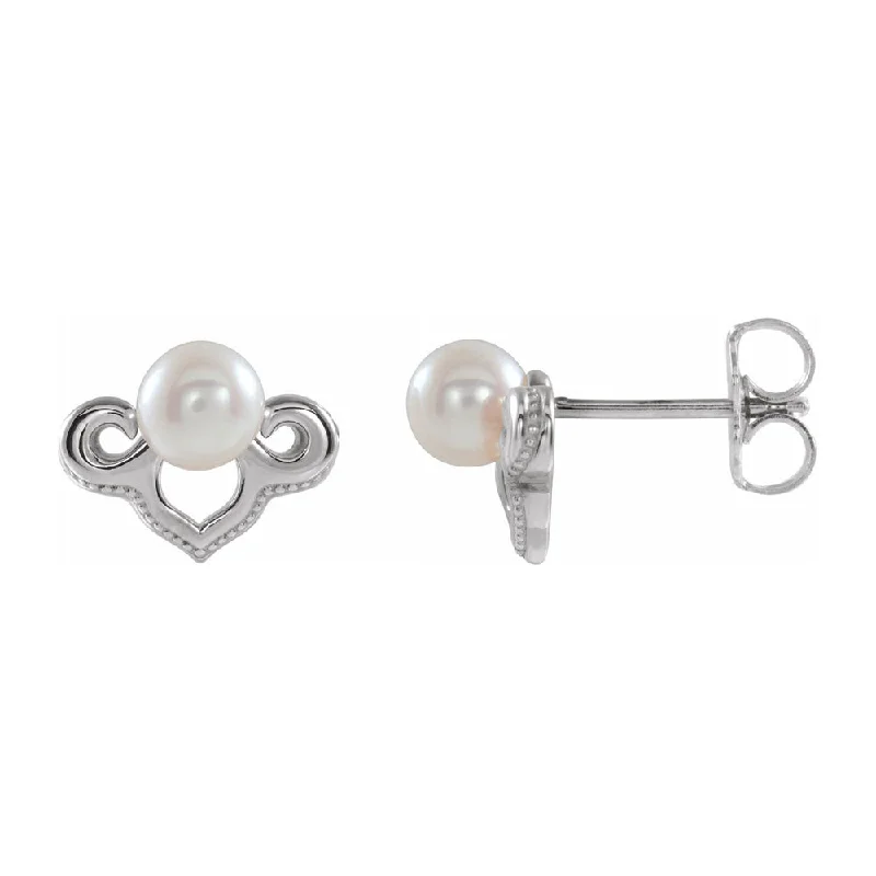 Ladies earrings matching pairs-14K White or Yellow Gold Freshwater Cultured Pearl Earrings, 10 x 7mm