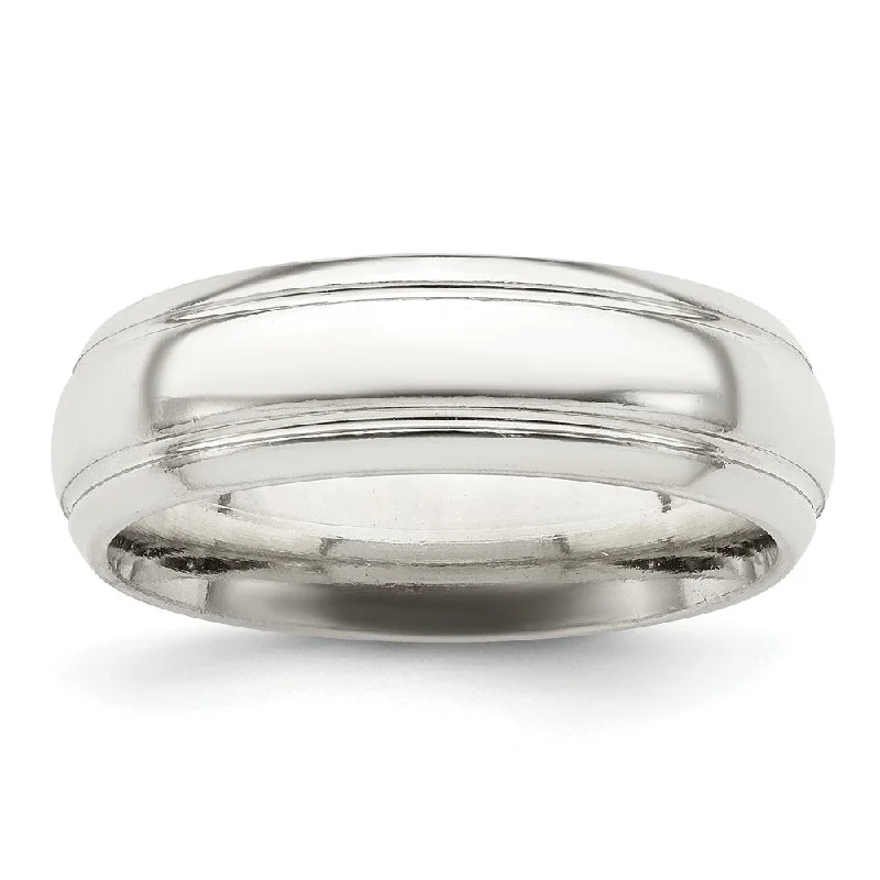 Ladies ring engagement picks-6mm Sterling Silver Domed Grooved Beveled Edge Standard Fit Band