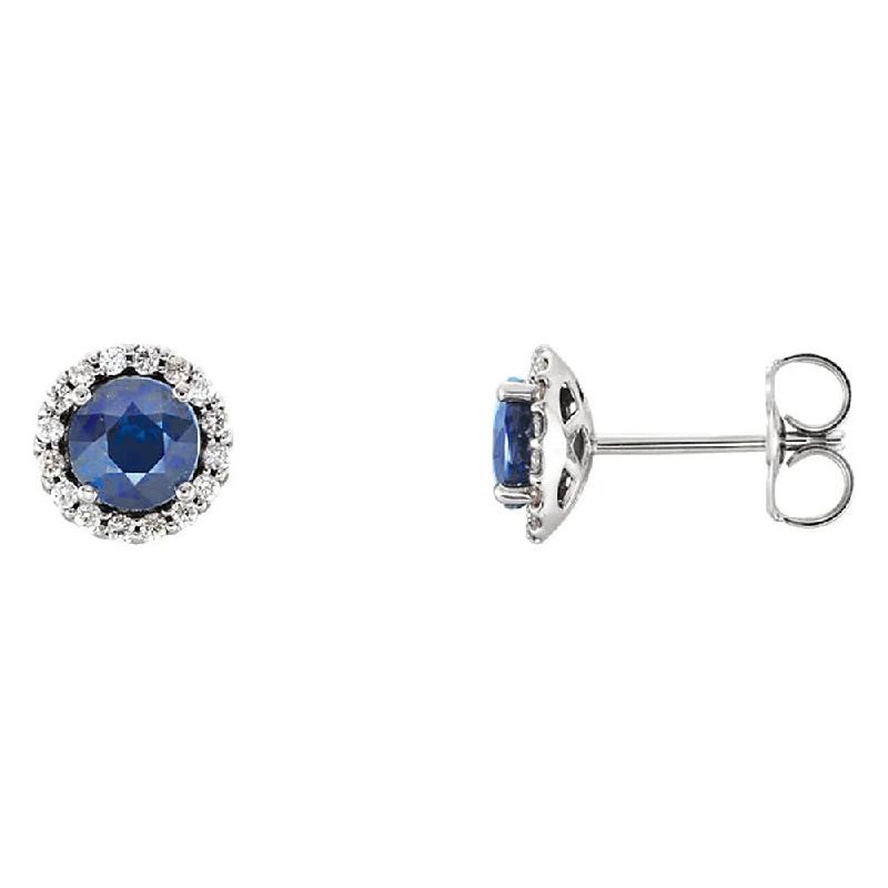 Ladies earrings vintage charm-7mm 14k White Gold Blue Sapphire & 1/6 CTW (G-H, I1) Diamond Earrings