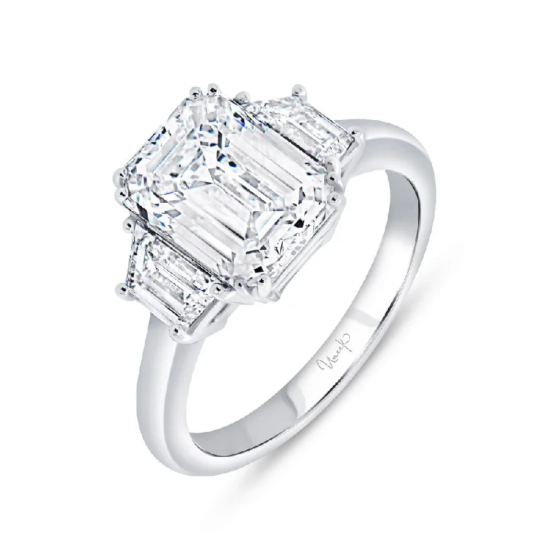 Ladies engagement rings European designs-Uneek Signature Collection Three-Stone Emerald Cut Diamond Engagement Ring