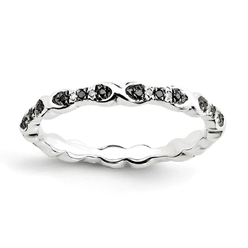 Ladies ring synthetic jewels-2.5mm Sterling Silver Stackable 0.15Ctw H-I White & Black Diamond Band