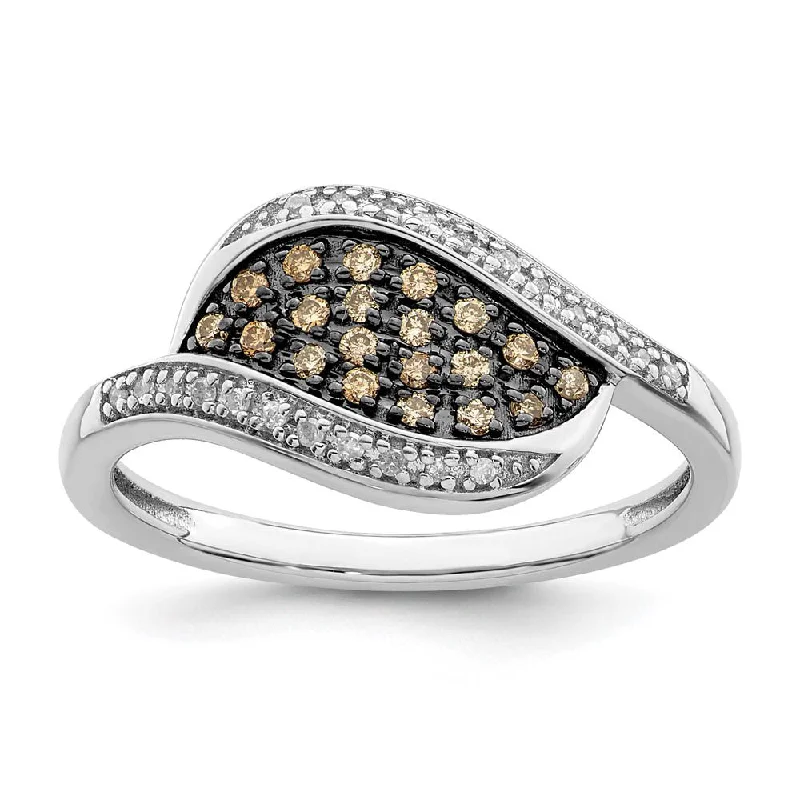 Ladies ring handmade pieces-1/5 Ctw Champagne & White Diamond Marquise Ring in Sterling Silver