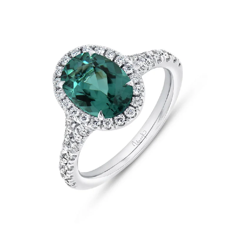 Ladies engagement rings unique styles-Uneek Precious Collection Split-Shank Oval Shaped Indicolite Tourmaline Engagement Ring