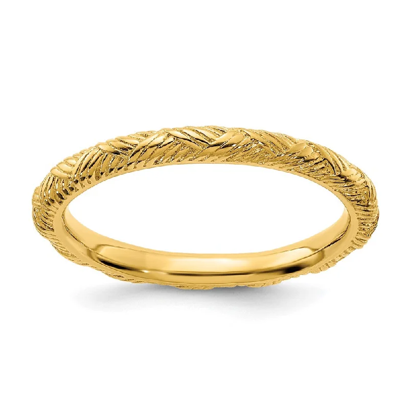 Ladies ring top brands-2.25mm Sterling Silver 14k Yellow Gold Plated Basket Weave Stack Band