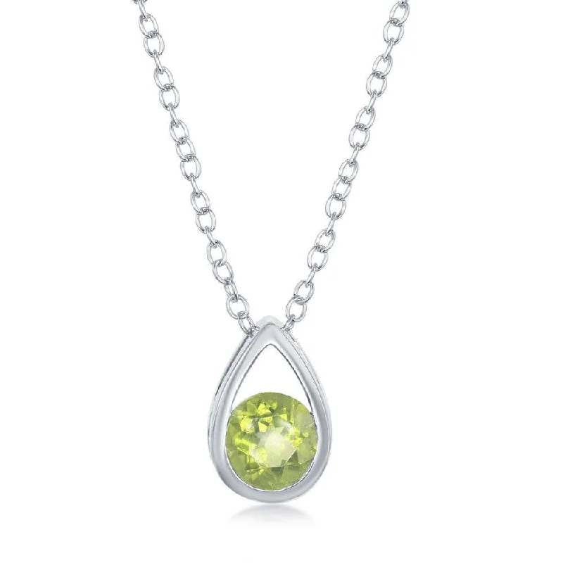 Ladies necklaces celebrity styles-Sterling Silver Open Pear Shaped Round Peridot Necklace