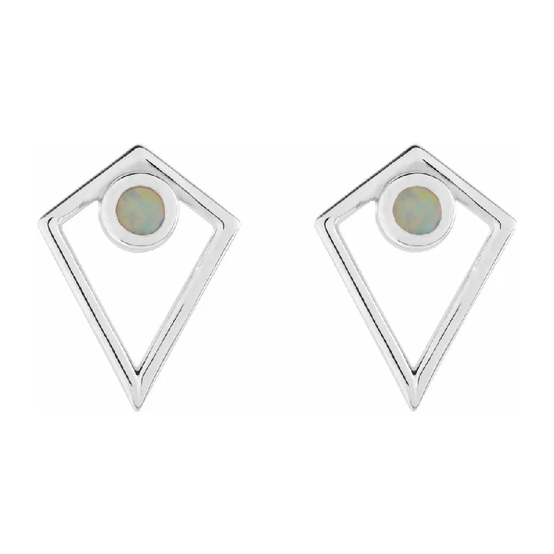 Ladies earrings star motifs-14K White Gold Onyx or Opal Cabochon Pyramid Post Earrings, 11 x 14mm