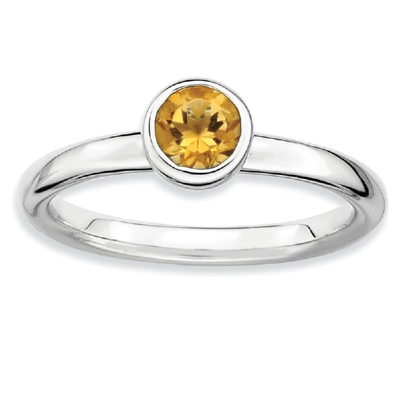 Ladies ring ruby stones-Stackable Low Profile 5mm Citrine Silver Ring