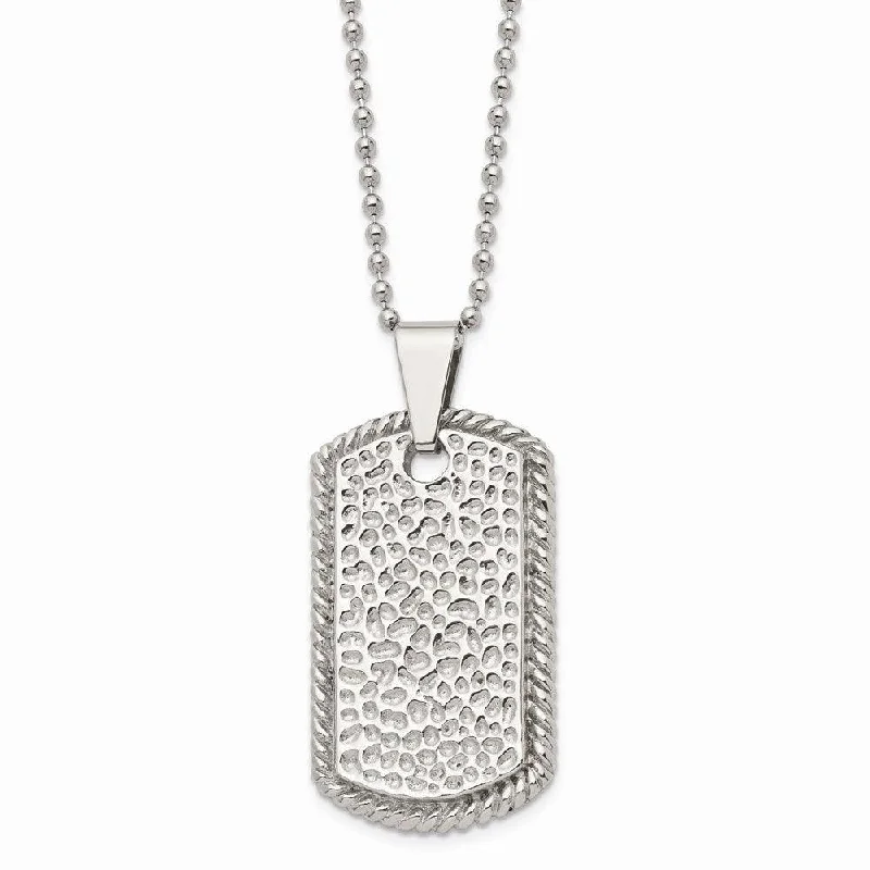 Ladies necklaces latest styles-Stainless Steel Textured Polished Dog Tag Necklace