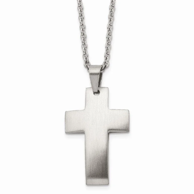 Ladies necklaces length guide-Stainless Steel Brushed Cross Necklace