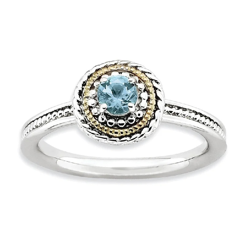 Ladies ring animal themes-Sterling Silver & 14K Gold Plated Stackable Blue Topaz Ring