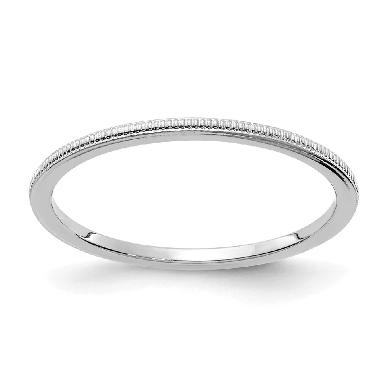 Ladies ring 925 silver-1.2mm 10k White Gold Milgrain Stackable Band