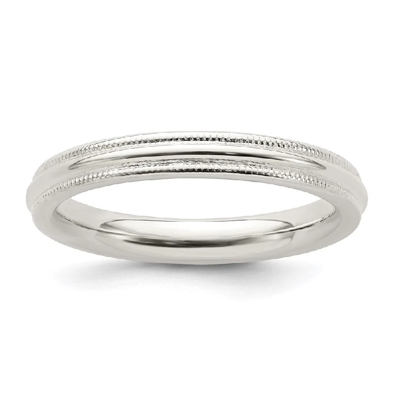 Ladies ring e-commerce sites-3mm Sterling Silver Half Round Milgrain Comfort Fit Band