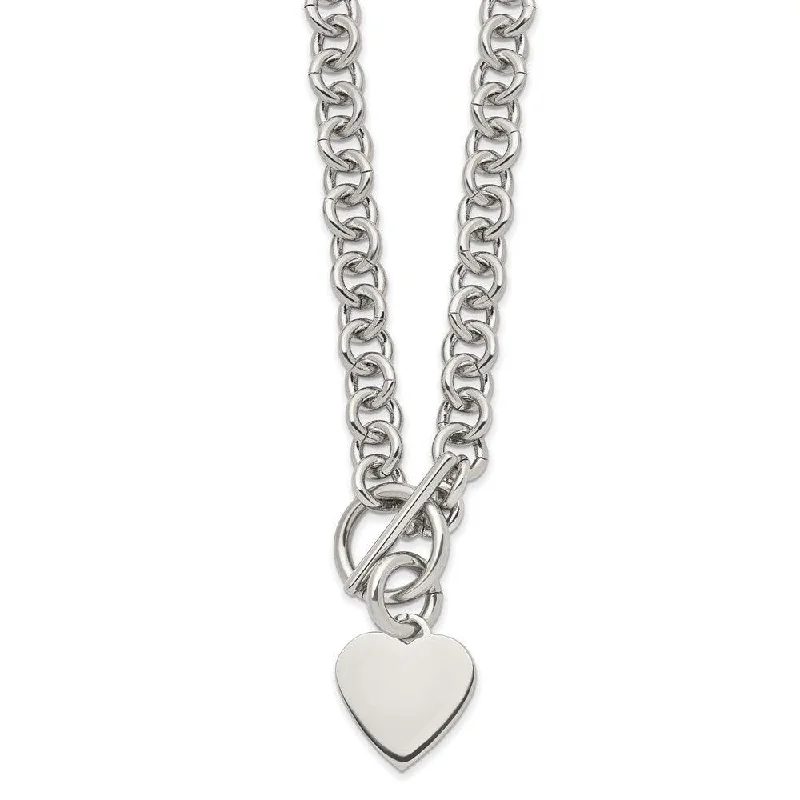 Ladies necklaces personalized-Stainless Steel Polished Heart Toggle Necklace