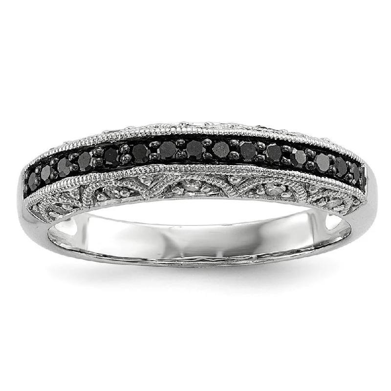 Ladies ring celebrity styles-1/4 Ctw Black Diamond 3mm Tapered Ring in Sterling Silver