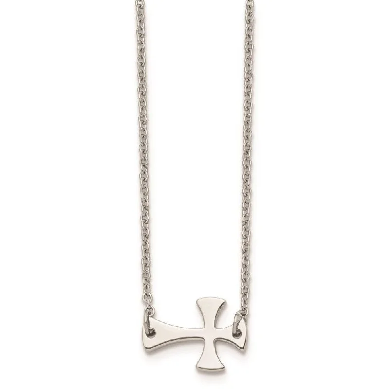 Ladies necklaces customer reviews-Stainless Steel Polished Sideways Cross Necklace