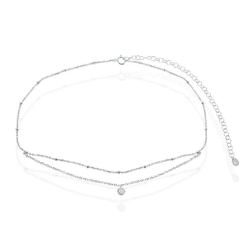 Ladies necklaces wedding pieces-Sterling Silver Double Strand Beads By The Yard Choker Necklace