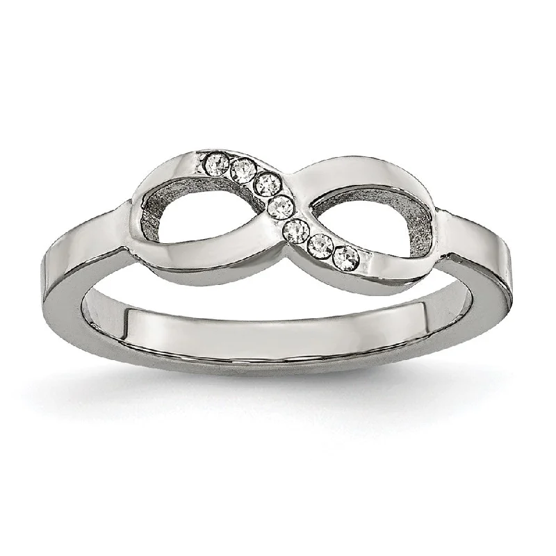 Ladies ring engraved names-6mm Stainless Steel & CZ Polished Infinity Symbol Ring