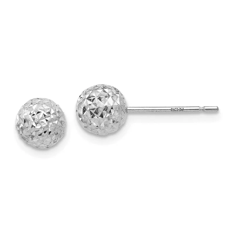 Ladies earrings natural stones-6mm Diamond Cut Ball Post Earrings in 14k White Gold