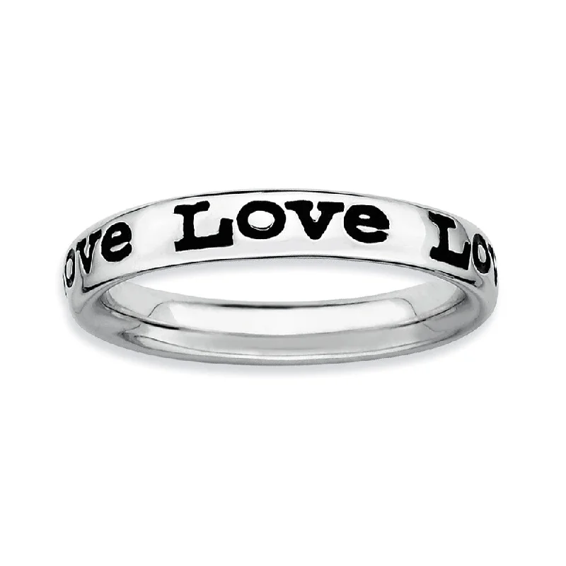 Ladies ring unique finds-Sterling Silver and Black Enameled Stackable Love Band