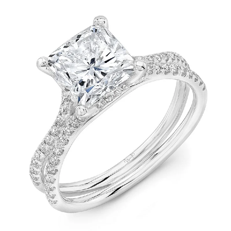 Ladies engagement rings top brands-Uneek 3-Carat Cushion Diamond Engagement Ring with Pave Silhouette Double Shank