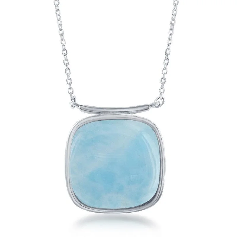 Ladies necklaces popular brands-Sterling Silver Square Shape Larimar Necklace