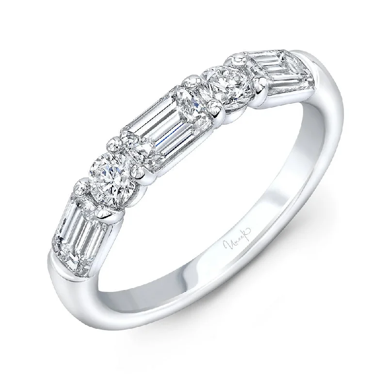 Ladies engagement rings custom designs-Uneek Contemporary Three-Stone Engagement Ring with Radiant-Cut Diamond Center