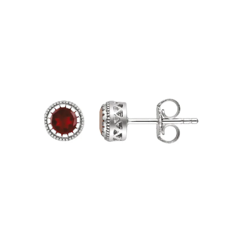 Ladies earrings cute looks-Garnet January Birthstone 8mm Stud Earrings in 14k White Gold