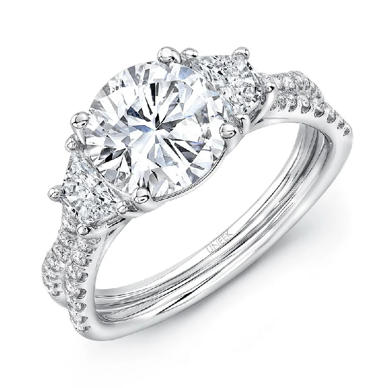 Ladies engagement rings elegant classics-Uneek Silhouette Collection Three-Stone Engagement Ring