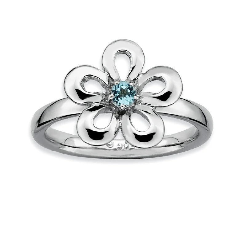 Ladies ring buying tips-Silver Stackable 13mm 1/10 Carat Blue Topaz Flower Ring