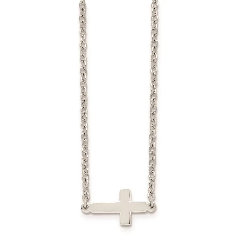 Ladies necklaces wedding pieces-Stainless Steel Polished Sideways Cross 18in Necklace